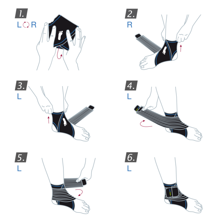 How to put on the Actimove Sports Edition Ankle Support Elastic Wrap Around: pull the support around your ankle and fasten the straps
