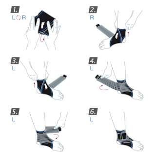 Så här sätter du på dig Actimove Sports Edition fotledsstöd med elastiskt band: Dra upp stödet runt din fotled och fäst banden
