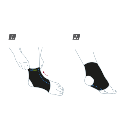 How to put on the Actimove Sports Edition Ankle Support Adjustable: pull the sleeve up over your ankle 
