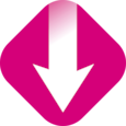 Pictogram met een pijl die naar beneden wijst op een roze achtergrondkleur.
