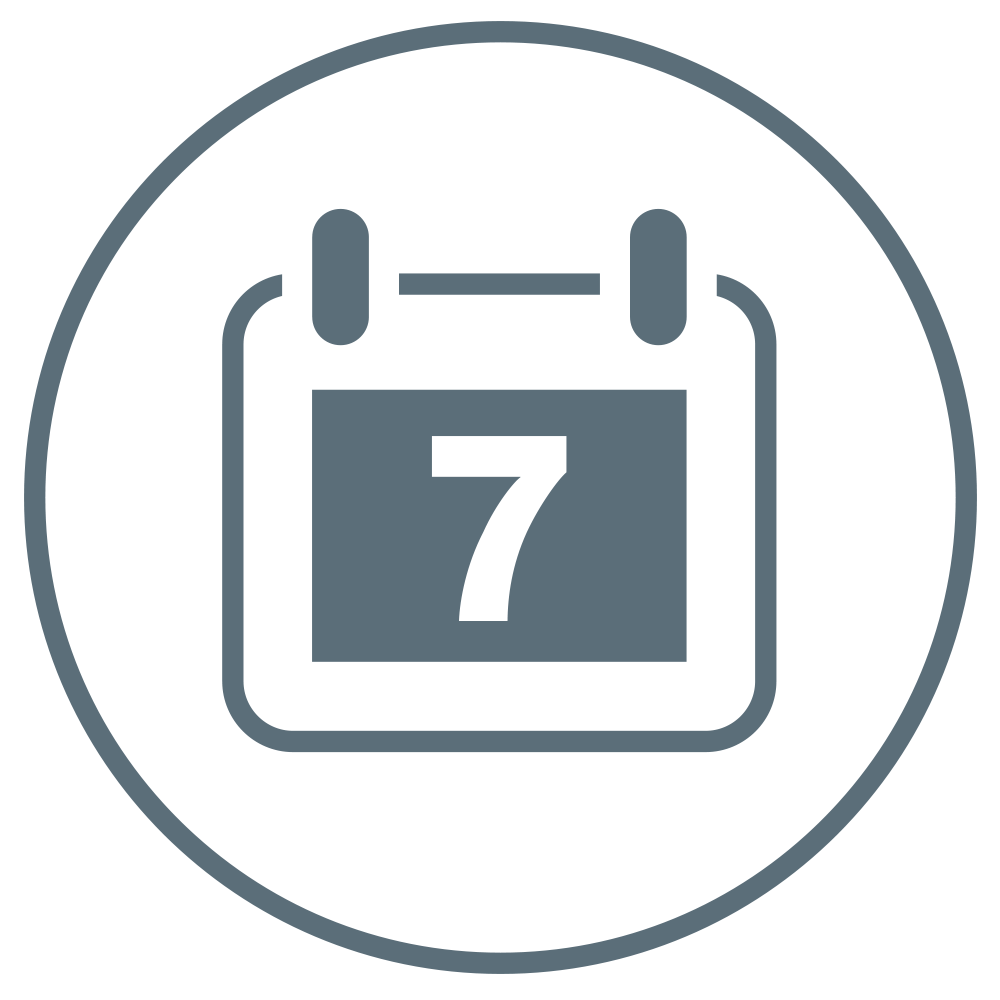 Kalender, der viser tallet syv for det antal dage, som dette produkt kan bruges i.