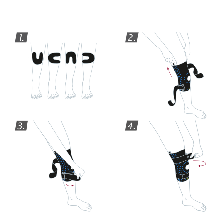 How to put on the Actimove Sports Edition Knee Stabilizer: Step inside your stabilizer, pull it up your leg and secure the straps
