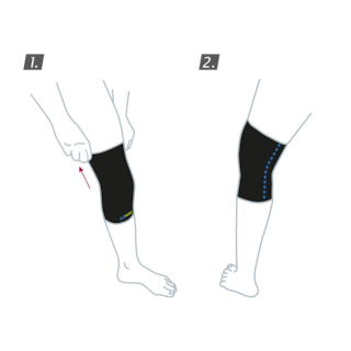 How to put on the Actimove Sports Edition Knee Support Closed Patella: Pull the knee support up your leg and over your knee