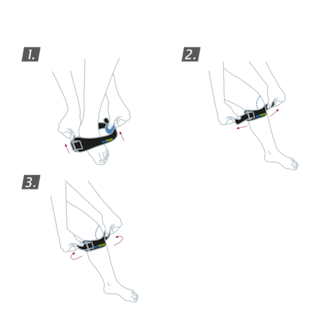 How to put on the Actimove Sports Edition Patella Strap: Pull the brace directly under your kneecap and secure both straps