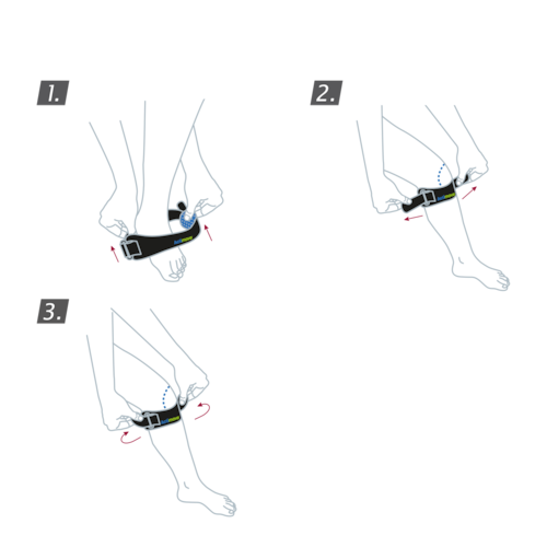 How to put on the Actimove Sports Edition Patella Strap: Pull the brace directly under your kneecap and secure both straps
