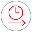 Ikon sebuah jam dan tanda panah yang melambangkan fiksasi jangka panjang