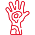 Icono de una mano con quemaduras sin anillos o accesorios, indicando precaución con objetos que puedan quemar.
