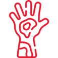 Icona di una mano con bruciature senza anelli o accessori, che indica cautela con gli oggetti che possono bruciare.