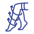 Icono de una pierna con cinta kinesiológica de compresión para desgarros musculares.
