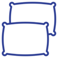 Icono de dos almohadas que representan la necesidad de descansar como primer paso para recuperarse de un desgarro muscular.