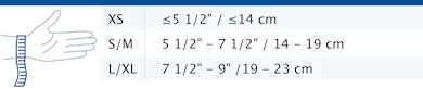 Size chart showing measurements for Actimove Professional Line Manus Forte Wrist Brace
Size chart showing measurements for Actimove Professional Line Manus Forte Wrist Brace