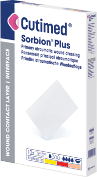 Die Abbildung zeigt einen Packshot von Cutimed Sorbion Plus