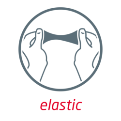 Icono de beneficio de Leukoplast elastic, manos rasgando una tira elástica