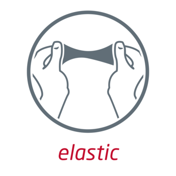 Leukoplast elastic, förmånsikon av en hand som river en elastisk strip