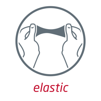 Icono de beneficio de Leukoplast elastic, manos rasgando una tira elástica