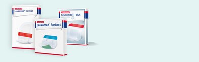 Image showing the products Leukomed® Control, Sorbact® and T plus.