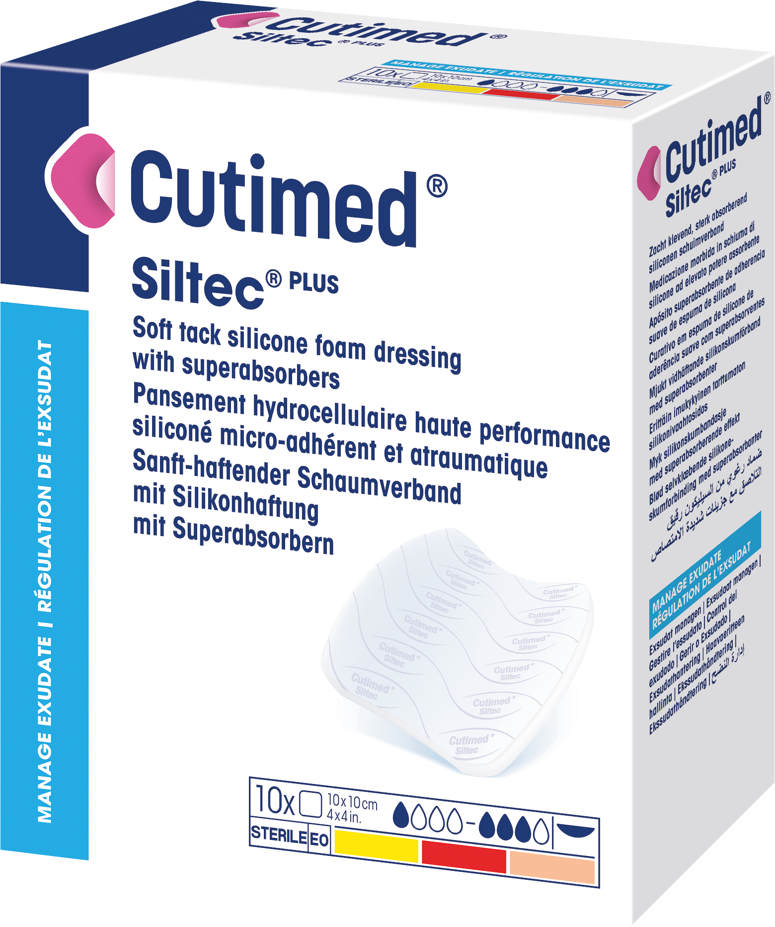 Die Abbildung zeigt einen Packshot von Cutimed Siltec PLUS