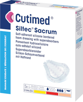 Bilde som viser et pakningsbilde av Cutimed® Siltec® Sacrum