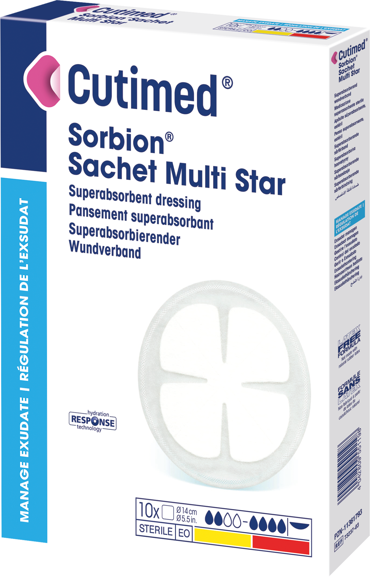 Bild som visar en förpackning med Cutimed® Sorbion® Sachet Multi Star