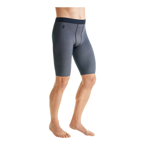 Person wearing a JOBST confidence grey knee length compression garment. 