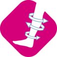 Symbol of a lower leg with surrounding arrows showing that the product is ideal for compression therapy