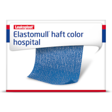 Vista frontale della confezione di Leukoplast Elastomull haft color hospital 