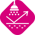 Symbol of a wound dressing underneath a shower to visualize that it is showerproof