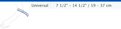 Size chart showing measurements for Actimove Sports Edition Elbow Support Adjustable
