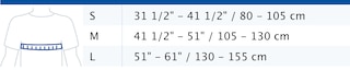 Size chart showing measurements for Actimove Sports Edition Shoulder Support with Extra Pocket for Optional Hot/Cold Pack
