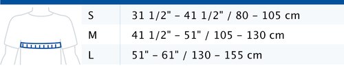 Size chart showing measurements for Actimove Sports Edition Shoulder Support with Extra Pocket for Optional Hot/Cold Pack
