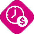 Symbols of a stopwatch and a dollar sign to visualize time and cost saving features