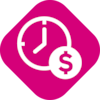 Symbols of a stopwatch and a dollar sign to visualize time and cost saving features