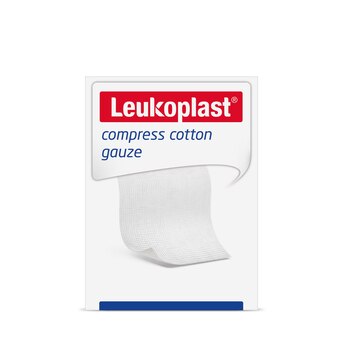 Front packshot shot of Leukoplast compress cotton gauze