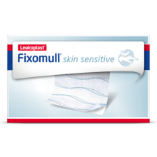Foto der Vorderseite der Verpackung von Fixomull skin sensitive von Leukoplast