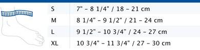 Size chart showing measurements for Actimove Everyday Supports Ankle Support
Size chart showing measurements for Actimove Everyday Supports Ankle Support