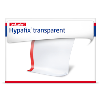 Přední záběr balení Hypafix transparent od společnosti Leukoplast