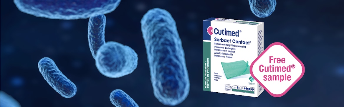 Cutimed Sorbact product pack with words free sample pack