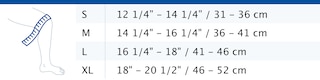Size chart showing measurements for Actimove Everyday Supports Knee Support Closed Patella
