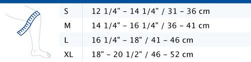 Size chart showing measurements for Actimove Everyday Supports Knee Support Closed Patella
