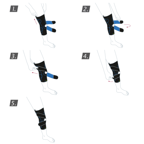 How to put on the Actimove Sports Edition PF Knee Brace: pull the knee brace up your leg and faster the straps
