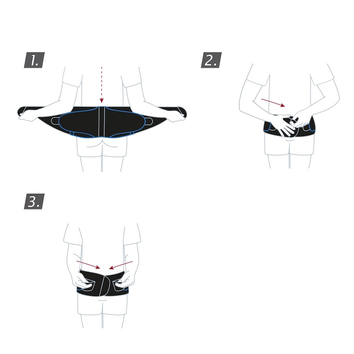 How to put on the Actimove Sports Edition Back Support with 4 Stays: wrap the product around your waist and close the belts
