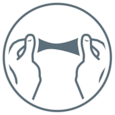 Two hands pulling the product in opposite directions to indicate stretchability.