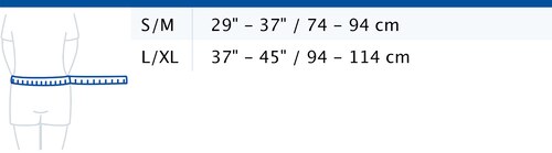 Size chart showing measurements for Actimove Everyday Supports Back Support High Density Panel
