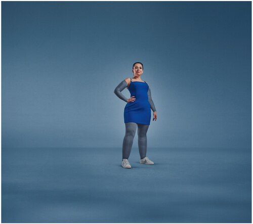 Person wearing a grey JOBST Confidence compression garment. 