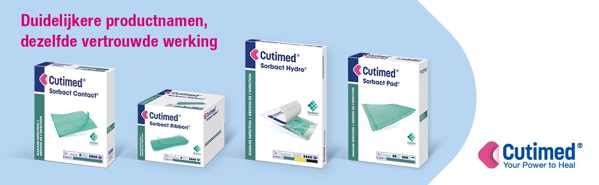 Afbeelding met packshots van Cutimed-producten