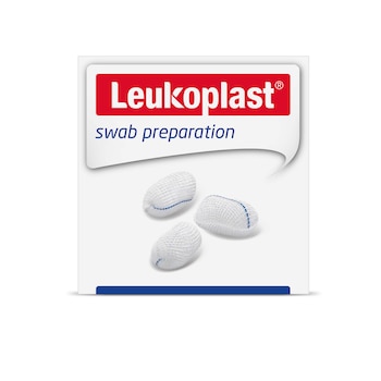 Edestä otettu tuotekuva Leukoplast swab preparation -tuotteesta