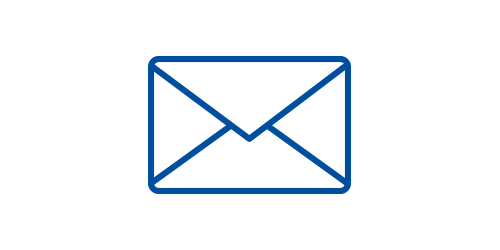 Pictogram van een blauwe envelop op een zwarte achtergrond.