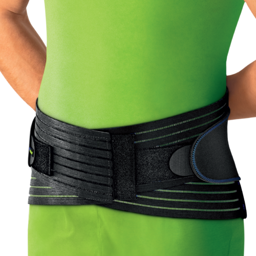 Actimove Sports Edition Back Support with 4 Stays and Adjustable Double Layer Compression on model
