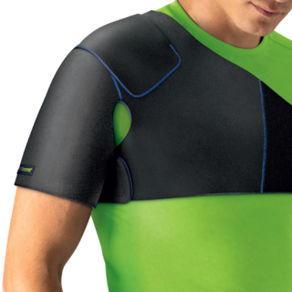 Actimove Sports Edition Shoulder Support with Extra Pocket for Optional Hot/Cold Pack on model

