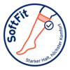 JOBST SoftFit-Logo, das ein Bein in Kompressionsstrümpfen und den Text Starker Halt, höchster Komfort zeigt.